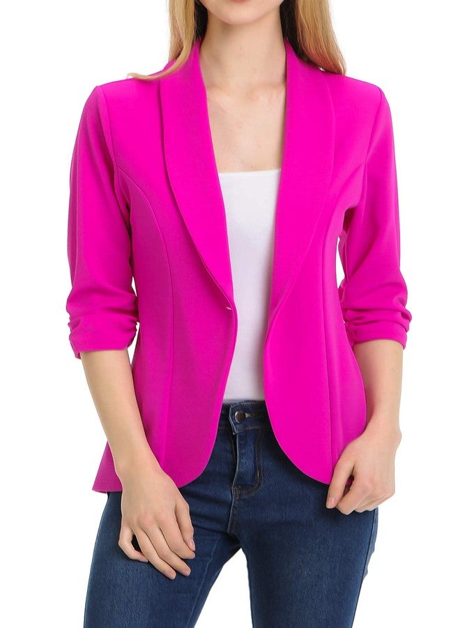 MINEFREE Women's 3/4 Ruched Sleeve Lightweight Work Office Blazer Jacket Berry L - Image 1